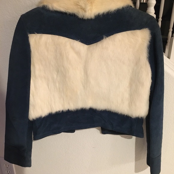 EXOTIC RABBIT FUR & BLUE SUEDE jacket!! - Picture 3 of 5